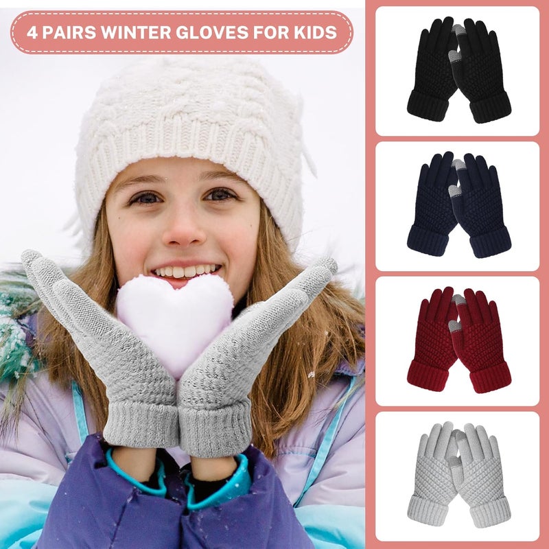Clothclose 4 Pairs Kids Winter Gloves for Boys Girls, Warm Winter Glove for Kids, Knit Toddler Kid Gloves, Soft Kid Mittens - Image 2